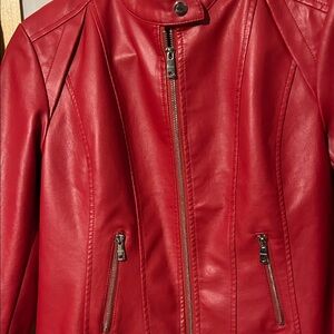 Chic Red Leather Jacket for Women